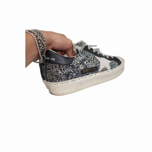 Golden Goose Glitter Suede Hi Star Lace Up Low Top Sneaker Silver Size 39 - Picture 8 of 10